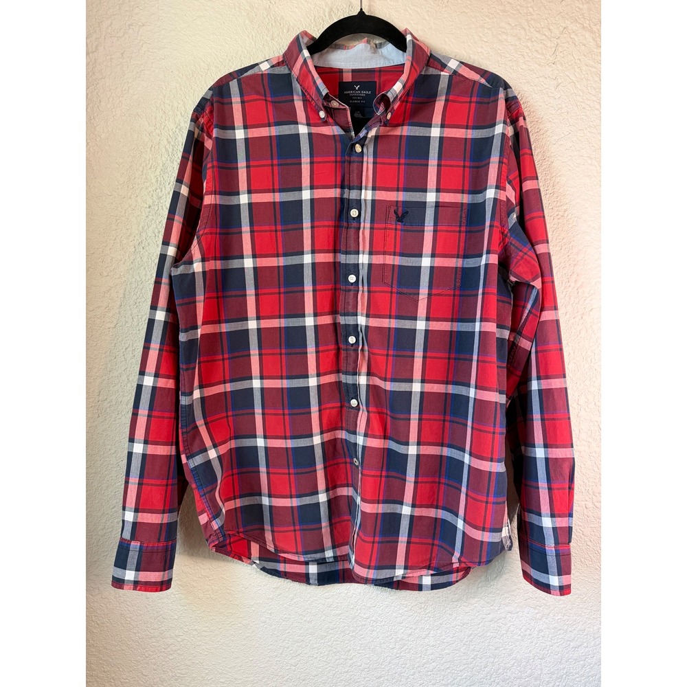 American Eagle Outfitters Classic Fit Plaid Long Sleeve Button Up Shirt Men L